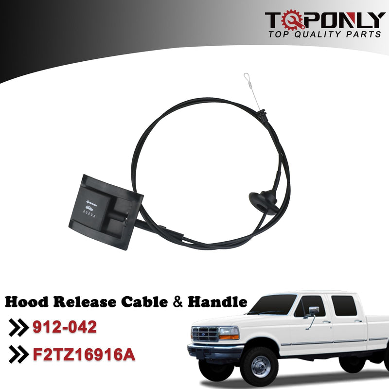TQPONLY 912-042 Hood Release Cable & Pull Handle Compatible with Ford Bronco F150 F250 F350 Pickup Super Duty Replaces F2TZ16916A