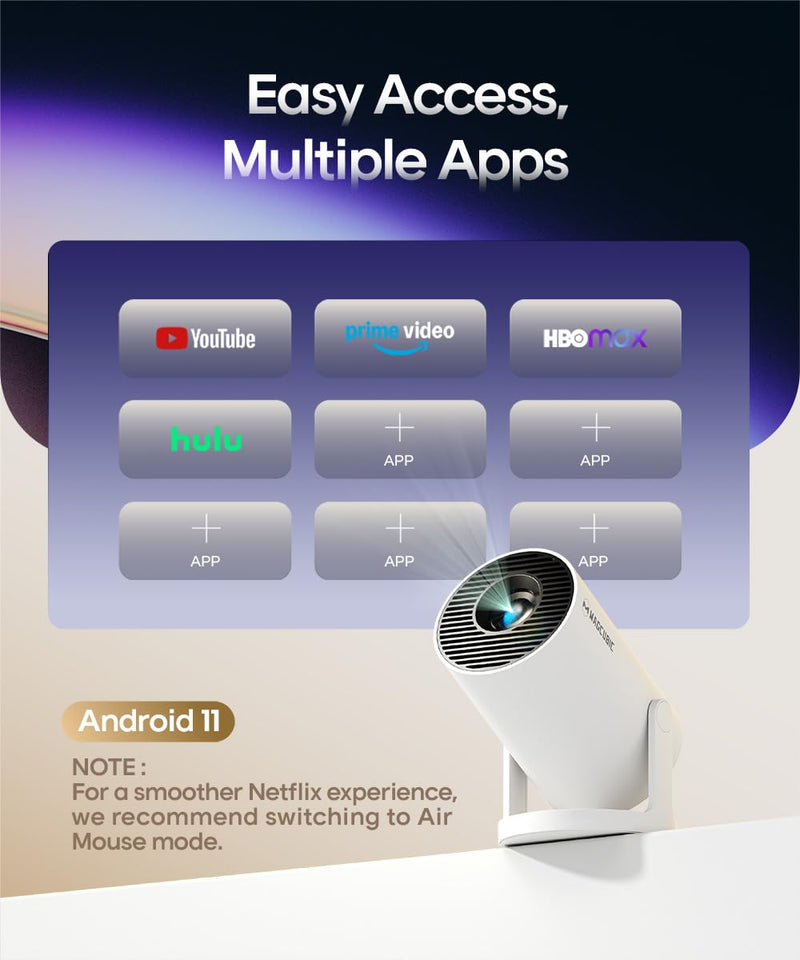 Magcubic 2025 Upgraded HY300PRO Mini Projector with WiFi and Bluetooth, Portable Projector 4K Support, Auto Keystone, 180 Degree Rotation, Smart Proyector for Home Outdoor Android 11 White