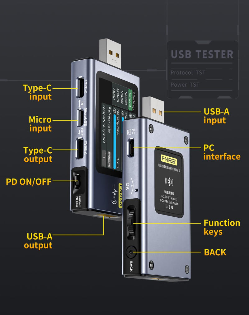 【Upgraded Model USB Tester with Bluetooth, USB Power Multimeter 4-28V 7A LCD USB A&C Voltage Current Power Tester Fast Charge Detection Capacity Measurement, PD2.0/PD3.0,QC2.0/QC3.0
