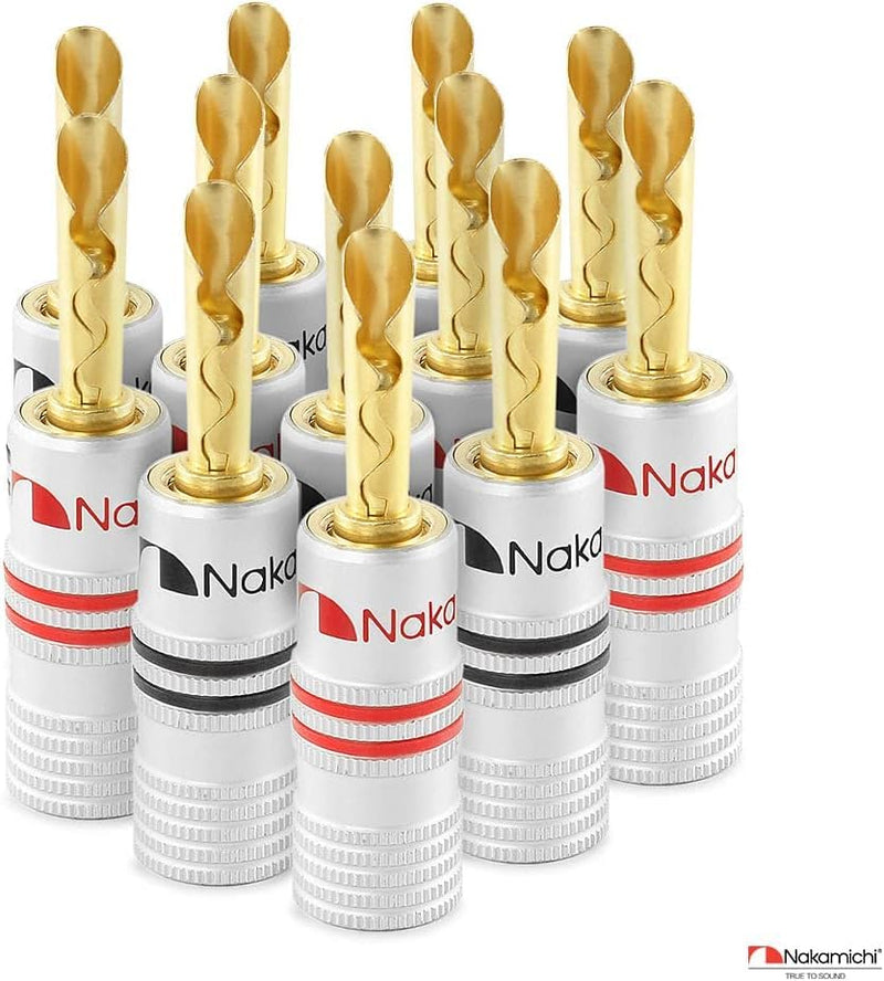Nakamichi Excel Series 24k Gold Plated BFA Banana Plug 12-18 AWG Gauge Size 4mm for Speakers Amplifier Hi-Fi AV Stereo Home Theatre Audio Wire Cable Screw Connector, 10 Pcs (5-Pairs) 10 Pcs (5-Pairs)