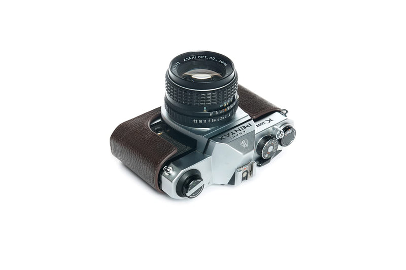 K1000 Case, BolinUS Handmade Genuine Real Leather Half Camera Case Bag Cover for Pentax Asahi K1000 Camera With Hand Strap (Coffee) Coffee