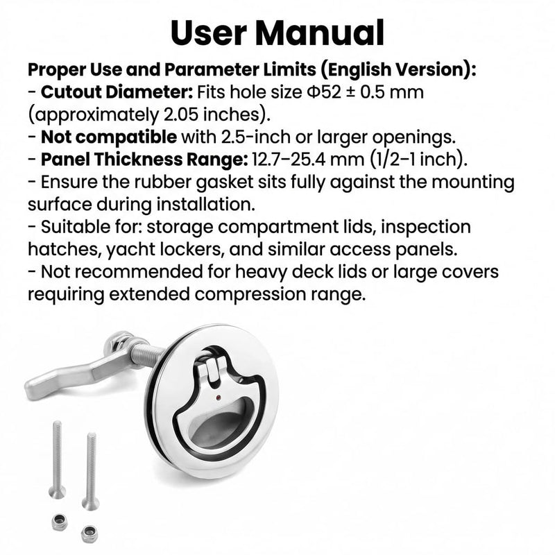 QWORK Boat Cam Latch, 2 Pack Marine 316 Stainless Steel Marine Boat Floor Buckle Hatch Latch, Flush Turning Lift Handle Lock