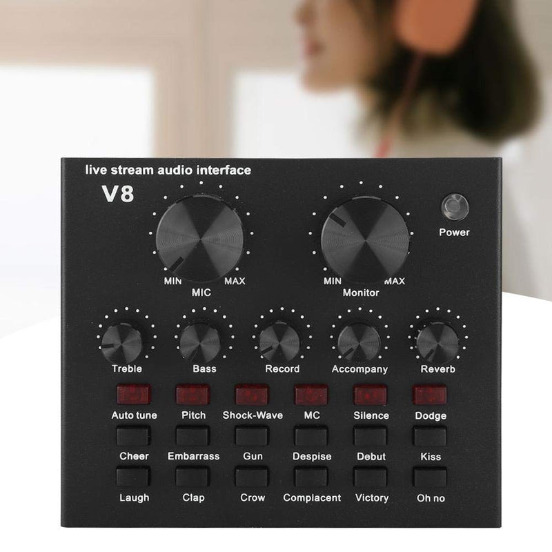 V8 Sound Card, Mini Voice Changer Support Dual Phones Live for Music Recording