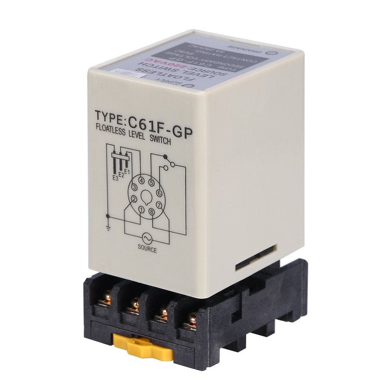 Liquid Water Level Sensor, Floatless Level Switch, C61F-GP AC220V 50HZ/60HZ Liquid Level Controller with Base for Water Industry