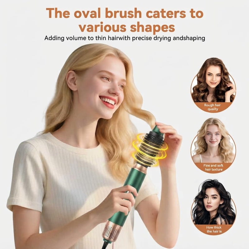 Hair Styler 5 in 1, Magic Styler, 1000W Hair Dryer Brush for Hair Styling, Hot Air Brush with Auto Wrap Air Curler Wand, Hair Straightener Brush, Round Brush Hair Dryer for Volumise, Curls, Style Green