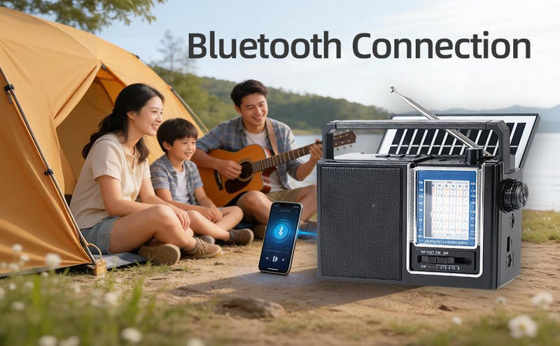 Portable Radio AM FM,Bluetooth, Rechargeable Retro Radio with Best Sound, Solar/D Battery*2pcs Operated/USB Charging, TWS, Support TF Card/USB Playing,Earphone Jack(Model RX-252S)