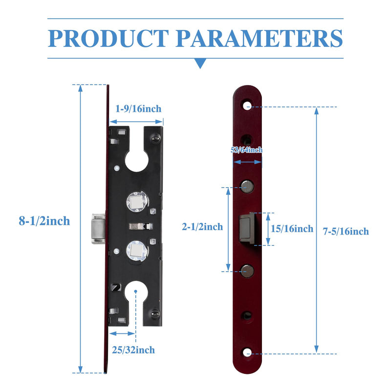 2 Point Bolt Mortise Lock Set Storm Door Fits Pella Handleset, Storm Door Lock Replacement Parts, Red Face Plate
