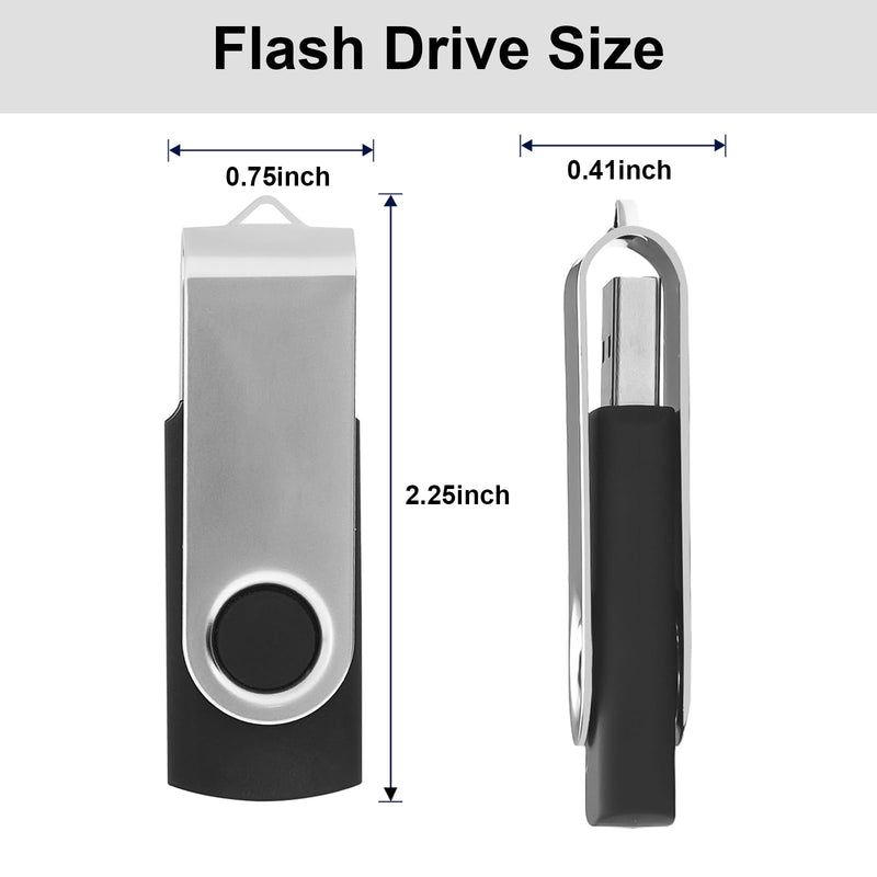 Swivel Design 8GB USB Flash Drive, Portable USB 2.0 Thumb Drive Memory Stick, Data Storage Flashdrive for Students, Travel, and Office, Home Use (Black, 8 GB)
