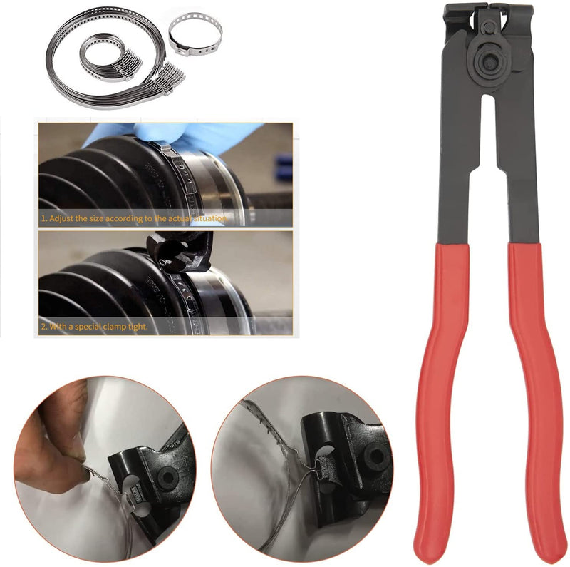 Clamp Pliers with CV Boot Clamps Kit, Ear Boot Tie Pliers,Stainless Steel Universal Adjustable AXLE CV Joint Boot Crimp Clamp Kit,Hose Axle Plier CV Clamp Tool CV Joint Banding Tools