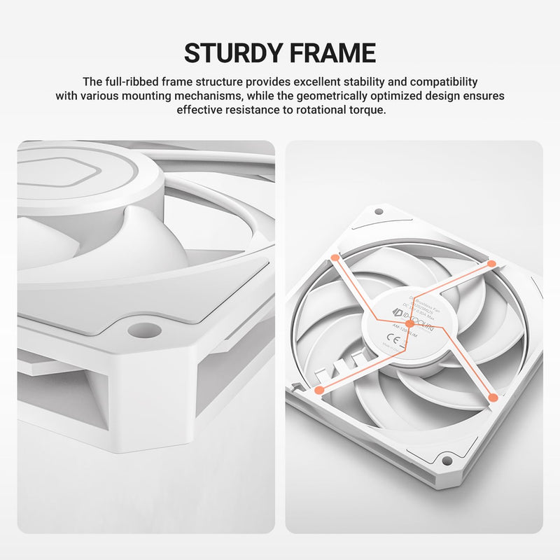ID-COOLING AM-120-SLIM White 120mm Slim PWM Case Fan, 15mm Low Profile Cooling Fan, 500-2500RPM, 59.6CFM High Airflow, 2.7mmH₂O Static Pressure White Fan for Mini-ITX, SFF PC, CPU Cooler & Radiator