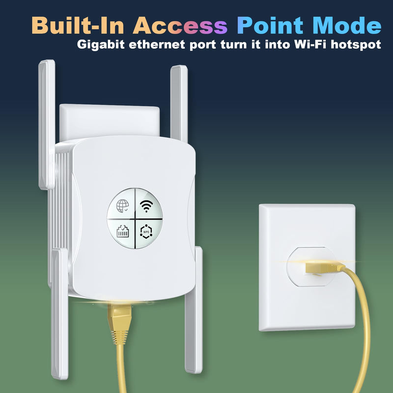 WiFi 6 Extender Signal Booster - 2400Mbps Long Range Internet Booster for Home with Ethernet Port | 5GHz Dual-Band Wireless Repeater, 4 High Gain Antennas, White
