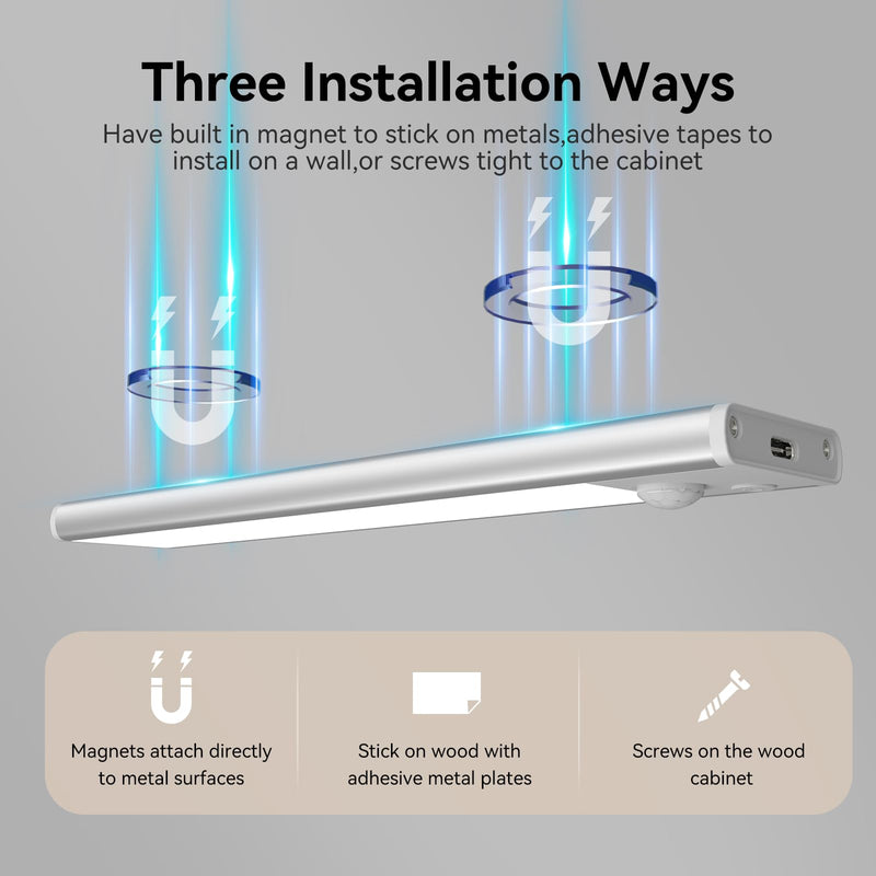 Under Cabinet Lighting, LED Magnetic Motion Activated Under Cabinet Lights, Rechargeable Closet Lights 2800mAh Battery Operated, Wireless Dimmable Under Counter Lights for Kitchen,Hallway 2 Pack 3Pack-13.7inch White Light