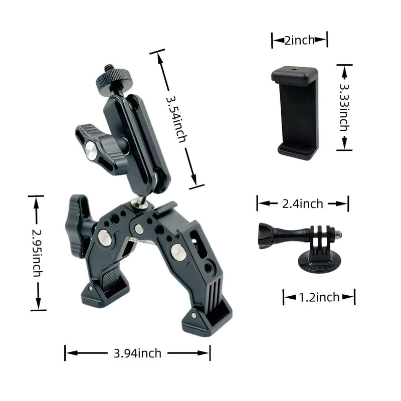 Super Clamp with 3” 360°Dual Ballhead Magic Arm, Cold Shoe, 1/4” Threads Mount Adapter for Phone, Action Camera, Desk Tripod, Tube, Gimbal, Compatible with SmallRig, GoPro, DJI Model ST83,13–65mm