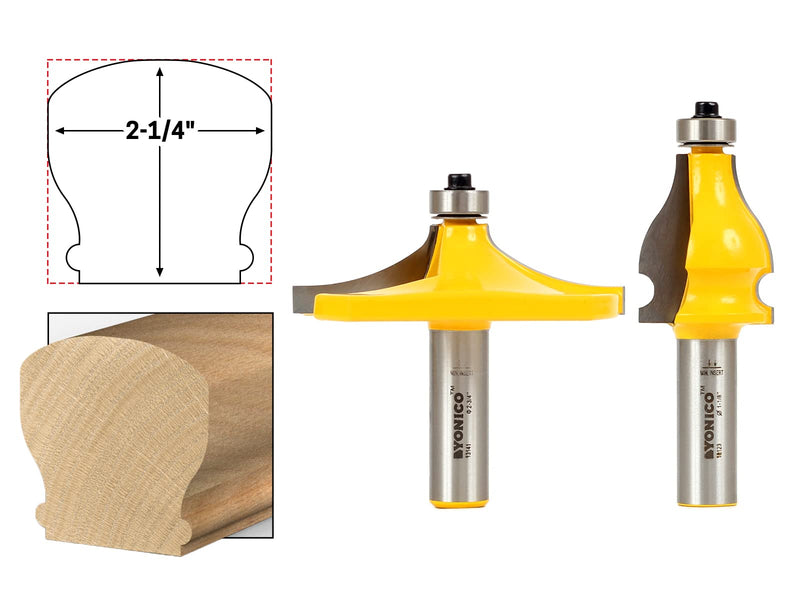 YONICO Handrail Molding Router Bits Set Thumbnail & Beaded 1/2-Inch Shank 18222 2 Bit Set - Thumbnail / Beaded