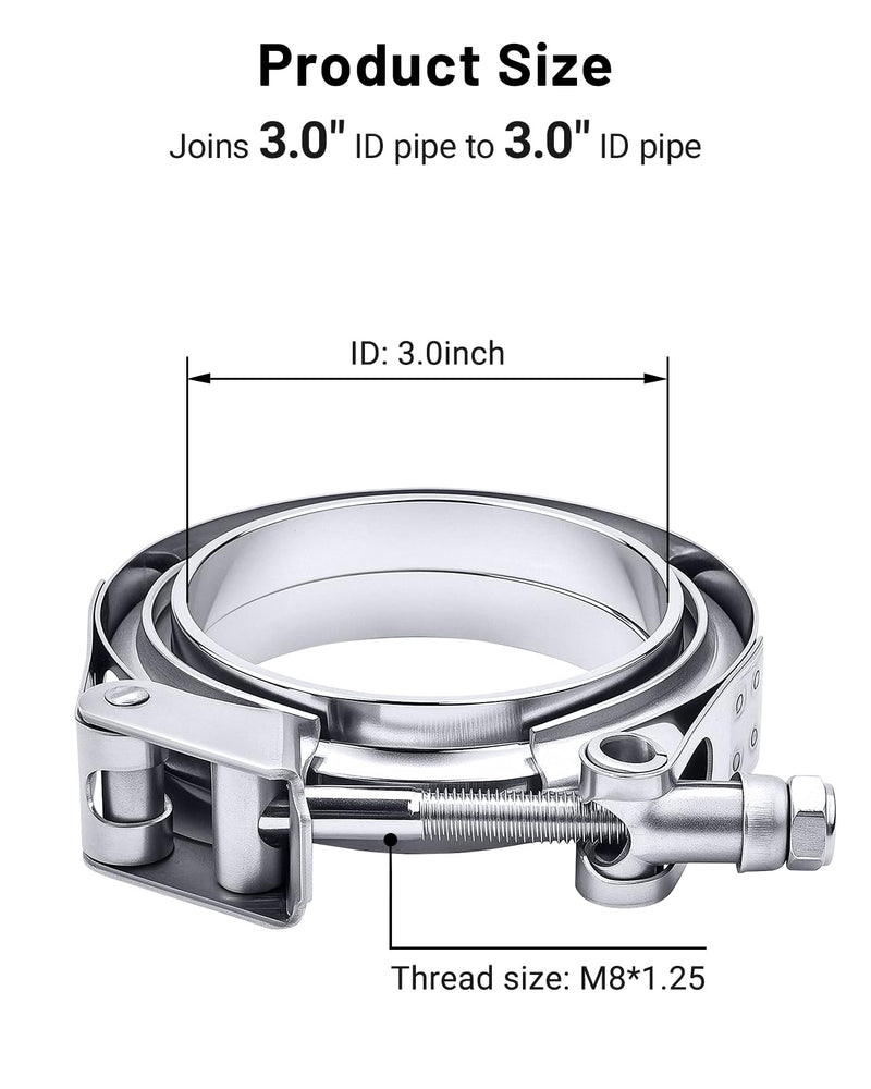 EVIL ENERGY V Band Clamp Quick Release Stainless Steel with Flange Male Female Mild Steel (3.0 Inch) 3.0" 1