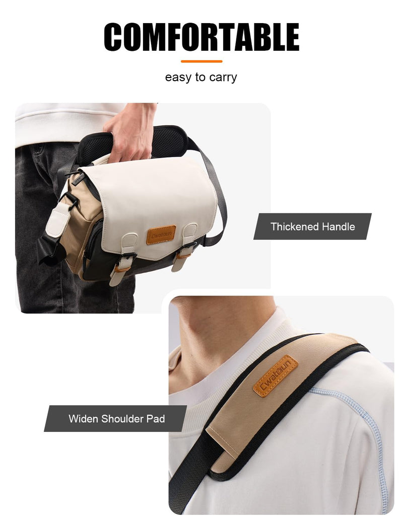 Cwatcun Compact Camera Sling Bag, Small Crossbody Case with Tripod Holder | Camera Messenger Bag, Photography Bag for Canon, Nikon, Sony, Fuji DSLR/SLR/Mirrorless, Lens.Fits 1DSLR+1lens White S