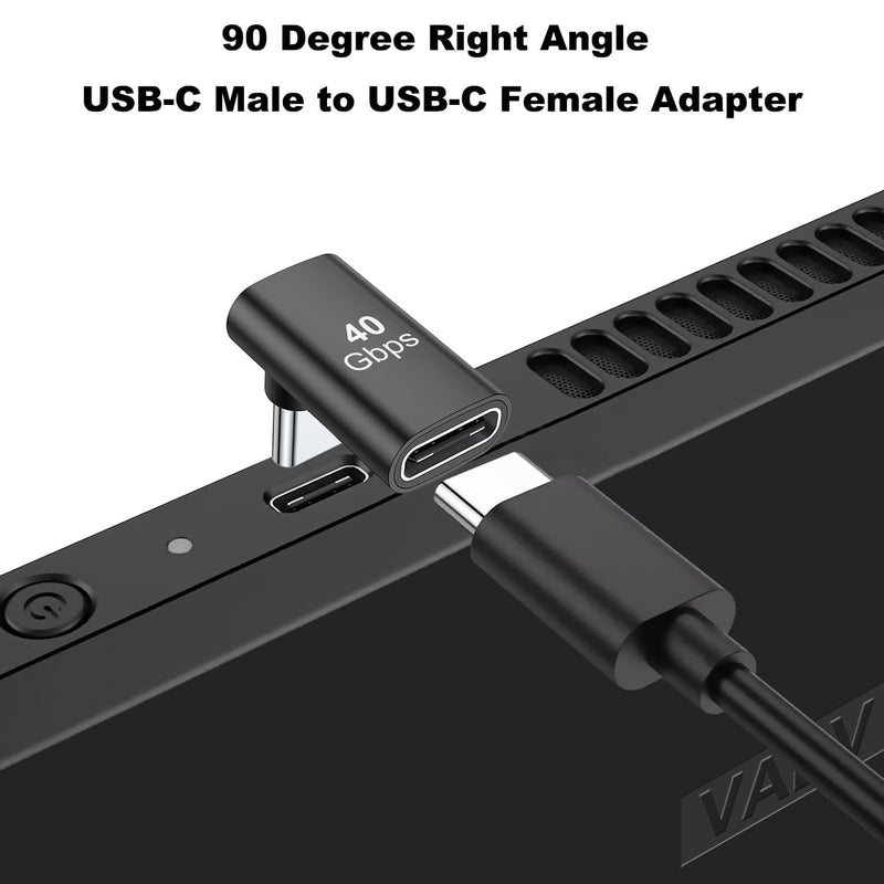 AreMe 90 Degree USB-C Male to Female Adapter, 2 Pack Right Angle 100W Type-C Adapter Extender for Steam Deck, ROG Ally, Switch, Notebook Computers, Tablet and Mobile Phones (Black) Black