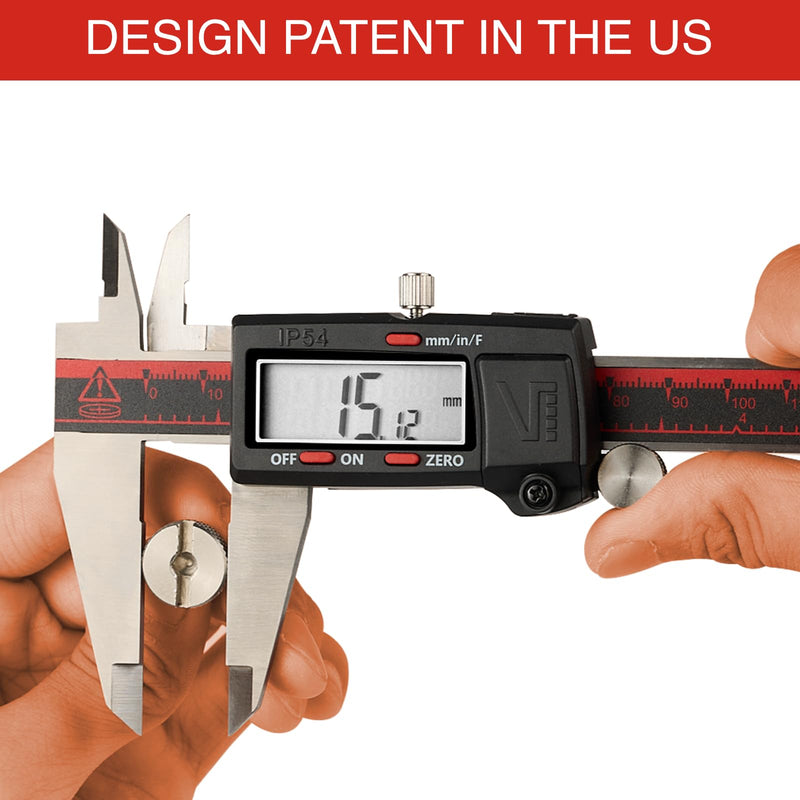 VINCA IP54 Grade Digital Caliper, DCLA-0805 8 Inch/200mm, Inch/Millimeter/Fractions Conversion, Stainless Steel, Large LCD Screen