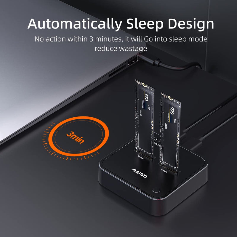 MAIWO Dual Bay M.2 NVMe Duplicator Cloner Dock, Support Max 2 x 4TB 20Gbps AHCI to NVMe Clone, PCIe SSD Read&Write&Clone for 2230/2242/2260/2280/22110 SSDs K3016P2