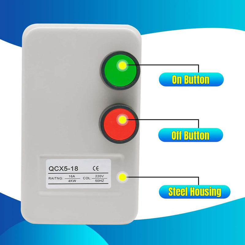 Magnetic Electric Motor Starter - 220/240V 4KW 10-16AMP - 5.5 HP Single Phase Magnetic Starter for Motors (Button Switch) 220V 4KW 5.5 HP 1 Phase(Button Switch)