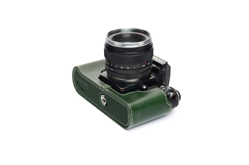 Nikon F3 Case, BolinUS Handmade Genuine Real Leather Half Camera Case Bag Cover for Nikon F3 F3HP F3AF F3T Camera with Hand Strap (Green) Green