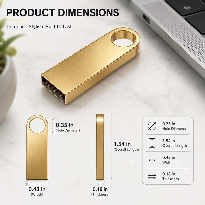 16GB USB 3.0 Flash Drive for Voice Recorders - Portable USB-A Drive for Audio File Backup - Thumb Drive Compatible with PC, Audio Recorders (Gold)