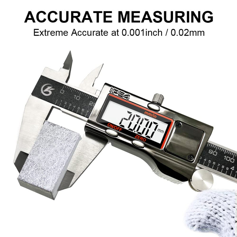 KETOTEK Digital Caliper Measuring Tool, IP54 Waterproof Stainless Steel Electronic Vernier Caliper 6 Inch/150mm Digital Micrometer with Large LCD Screen Black