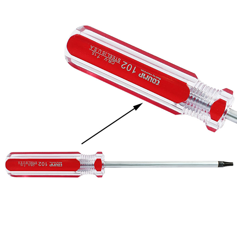 T15 Security Torx Screwdriver with Magnetic Tip, 7 Inch / 178mm Cr-V Steel Screwdriver for Repairing and DIY, 4 Inch Working Length with Red Insulated PVC Handle 1 T15