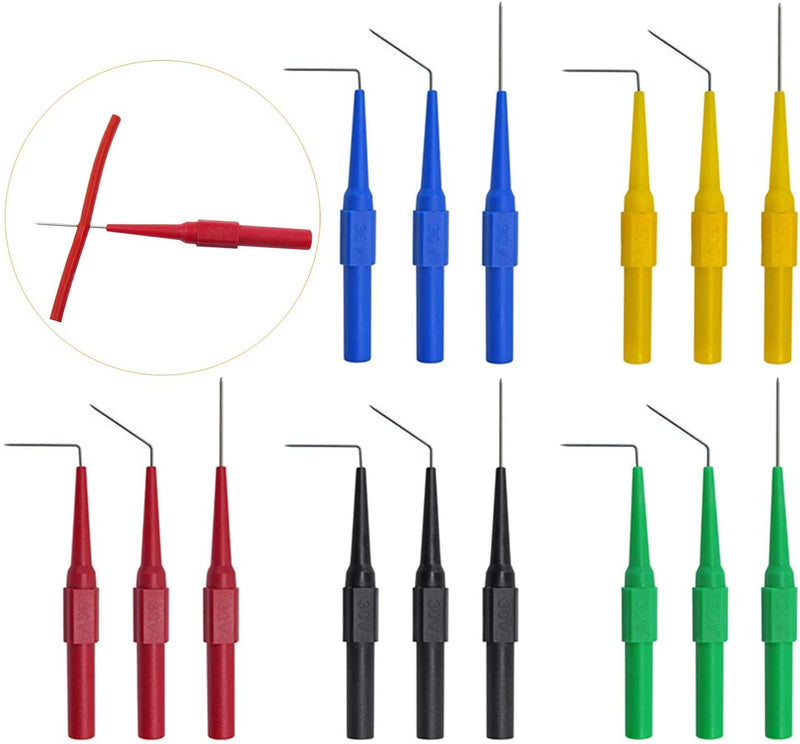 Makeronics 2 Wires 30FT 18AWG Retractable Test Leads with Roll-up Storage Pouch | 15 Pcs 30V Back Probes | 5 Pcs 4mm Banana Plug to Alligator Clip Circuit Test Wires (39.37") | 2 PCS Alligator Clips