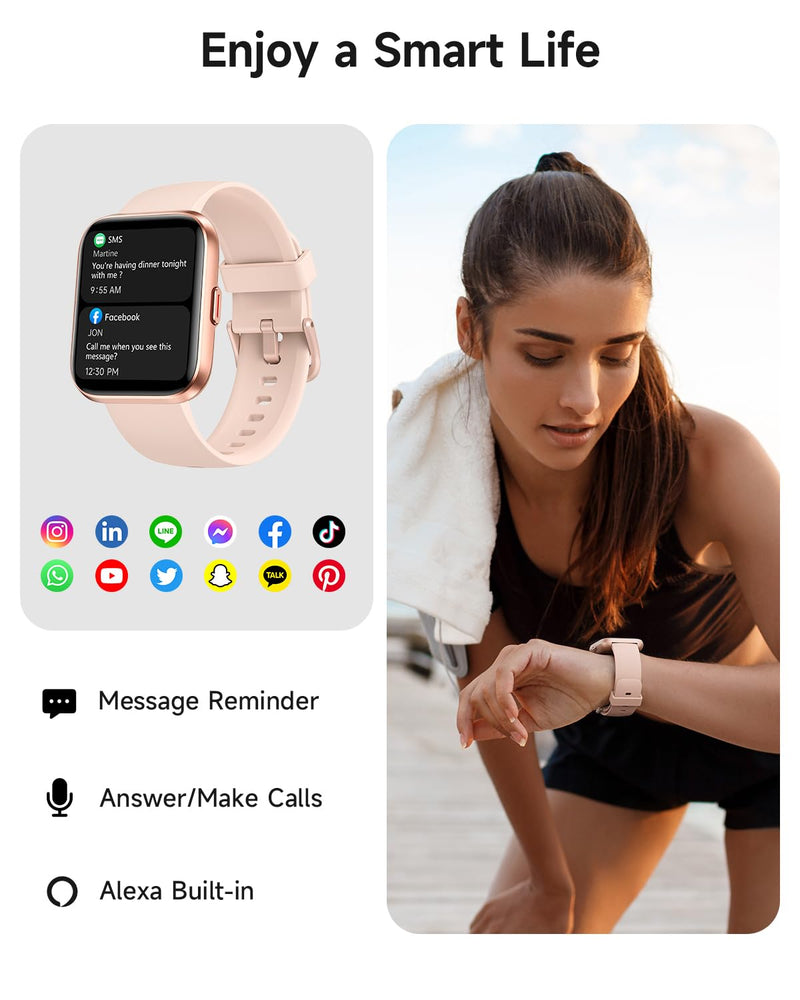 Woneligo Smart Watch for Women, Answer/Make Calls, Alexa Built-in, 1.85" Touch Screen Fitness Tracker for Android & iPhone, Heart Rate/Sleep/SpO2 Monitor Smartwatch, Waterproof (Rose Gold) Rose Gold