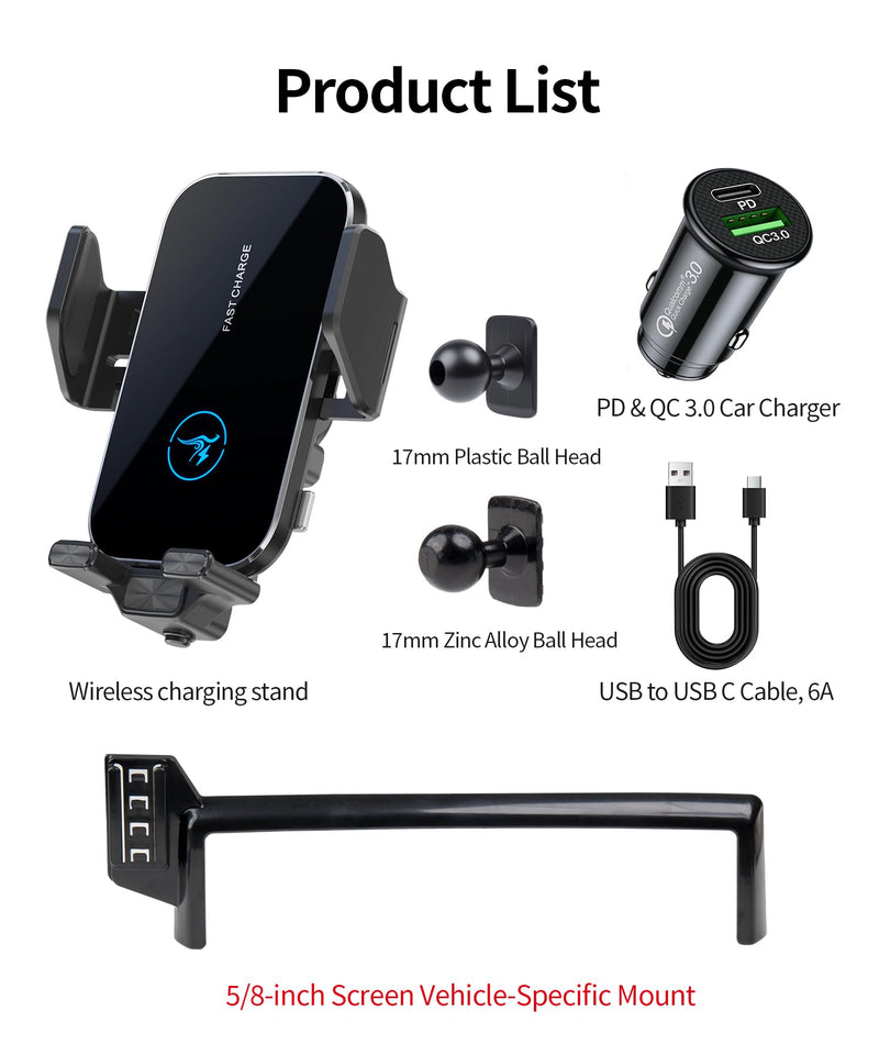 Wireless Charger Car Phone Holder for Honda Pilot Passport Ridgeline | 5/8" Screen,Pilot 2016-2020/Passport 2019-2020/Ridgeline 2017-2020, Auto Clamp Cell Phone Mount Clip Accessories 15W Qi Stand 5/8-inch for16-20Pilot19-20Passport17-20 Ridgeline