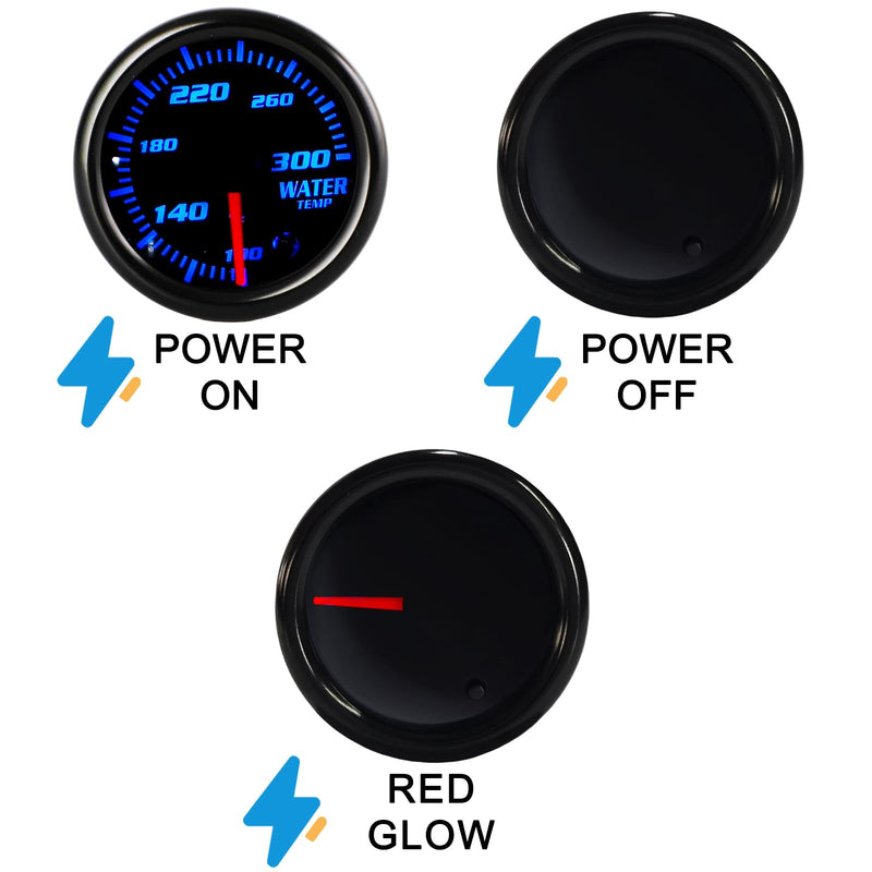 Tinted 7 Color Water Coolant Temperature Gauge 300℉ Kit 2"(52mm) Includes 1/8-27 NPT Electronic Sensor Wiring Multi Color Display Black Dial Smoked Lens White Housing for Car Truck