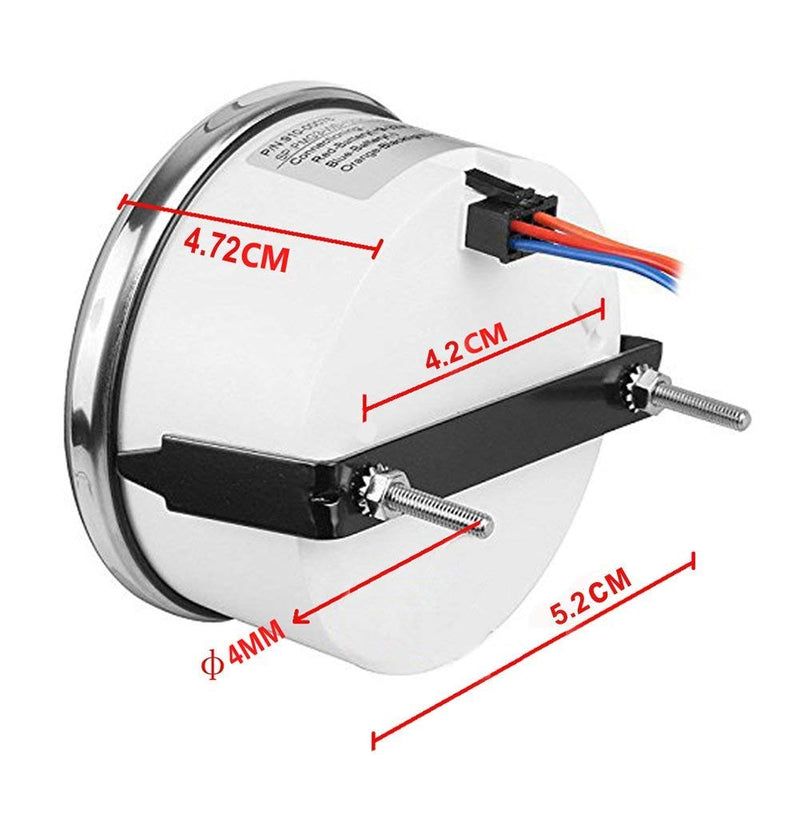 SAMDO 52MM Waterproof 2" Marine Hour Meter Boat Hour Gauge 9-32V with Red Backlight Silver