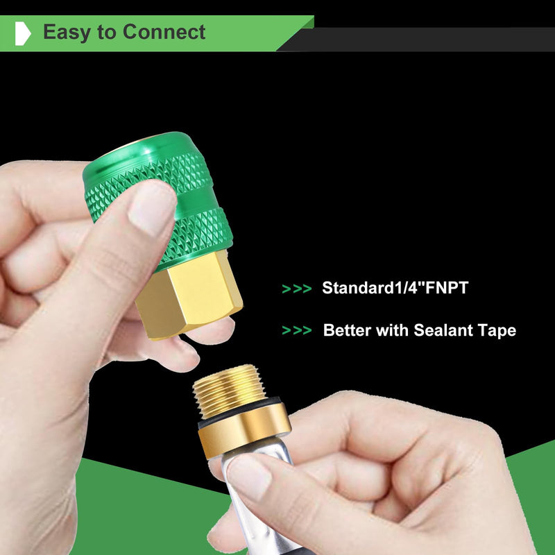 GODESON 2-Pack Locking Air Chuck, 1/4" FNPT All Metal Lock on Tire Chuck Quick Connect Tire valve, Closed Flow Green Inflator Nozzle for Air Compressor & Pressure Gauge-150PSI