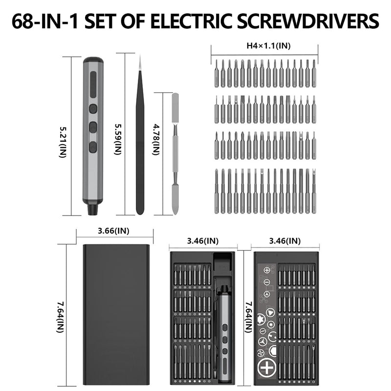 Mini Electric Screwdriver 3.7V Precision Screwdriver Set Cordless Screwdriver Rechargeable Magnetic Drill Tool Kit for Electronics, Computer, Mobile Phone, Laptop, Camera (Cube set silver [68-in-1]) Cube Set Silver [68-in-1]