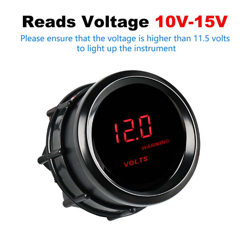 WATERWICH 2inch 52mm DC12V Voltmeter Red Digital LED Volt Gauge Voltage Meter Kit for Car Truck Marine Vehicle Automotive