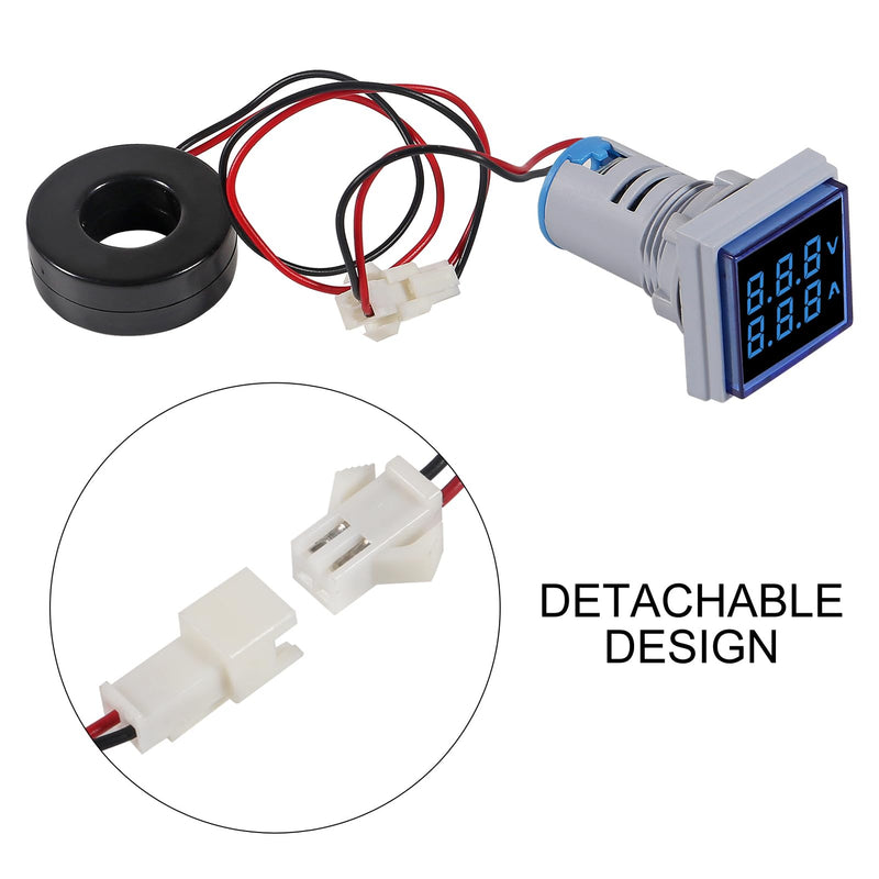  [AUSTRALIA] - Blue LED Display Voltmeter, Square Dual Display Voltmeter and Ammeter LED Digital Voltage Gauge AC 60-500V 0-100A Current Meter Indicator (4pcs) 4pcs