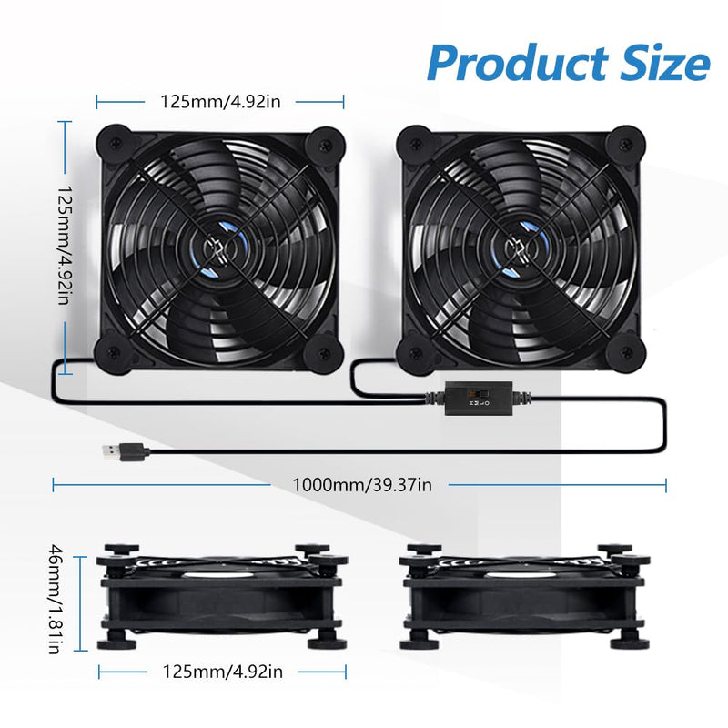 USB Dual 120mm Quiet Fan, 5V USB Portable Cooling Fan for Flat Panel TV Receiver Router DVR Playstation Xbox Computer Cabinet Cooler USB 120MM DUAL FAN