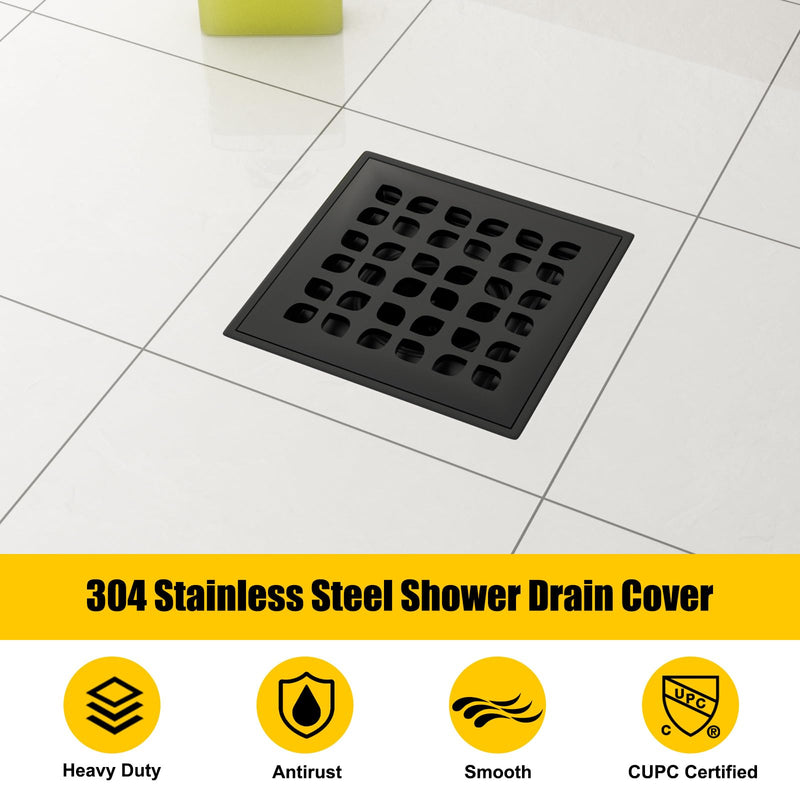 4 Inch Shower Drain Compatible with Schluter Kerdi System, Bonding Drain with PVC Bonding Flange for Schluter Shower Kit, Diamond Pattern Grate (Black) Black Grate 4 Inch