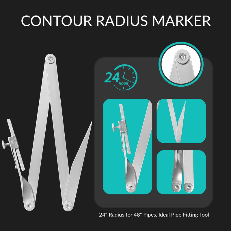 Contour Radius Marker - Up to 24" Radius, Aluminum Radius Marker with 5 Soap Stone & SoapStone Holder, Foldable Pocket-Size Standard Radius Marking Tool 1 Count (Pack of 1)