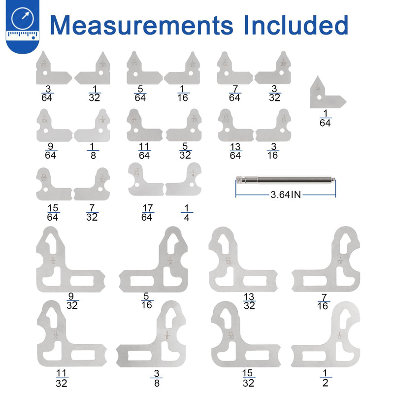 25-Piece Radius Gage Set 1/64''-1/2'' Gauges with Holder, 3602-5021 Radius Gauge Set 25