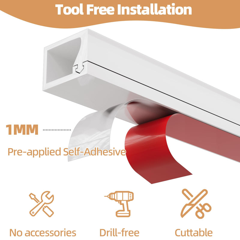 Kneelisa 39inch Silicone Single Cord Hider for Wall,Dia.<3/8",Flexible | Mini Cord Cover Raceway with Side Slot,Small Wire Concealer for One Cable-Cuttable & Bendable,Child & Pet Safe,White White Regular-39Inch