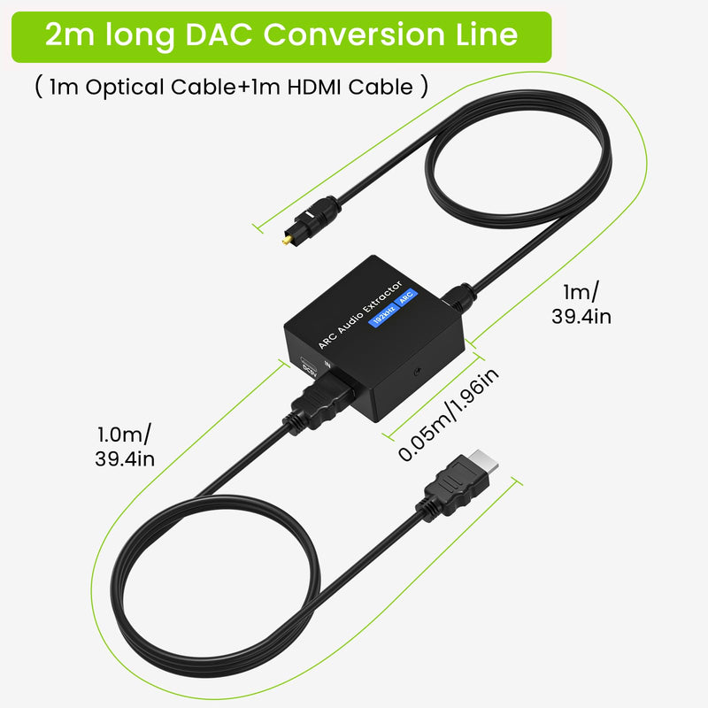 192KHz ARC Audio Extractor, HDMI ARC to Toslink/Optical+3.5mm AUX Output, HDMI to Optical Audio Adapter with Optical Cable, ARC to RCA Audio Converter for TV Amplifier Speaker/Soundbar/Headset