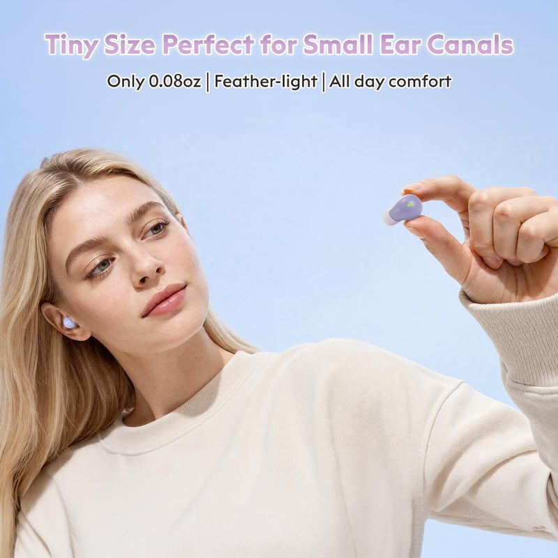 Mini Sleep Earbuds Bluetooth 6.0 Invisible Small Ear Buds for Side Sleepers | Cute Purple Design, Ultra Light 0.08oz, No Low Battery Beeps, Comfort Small Fit Wireless Sleep Headphones for Small Ears Work