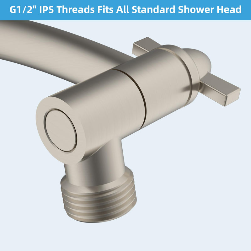 Hibbent Shower Head Extension Arm,16" Solid Brass Adjustable Extender with Lock Joint, Standard 1/2", Rise or Lower Rainfall and Fixed Shower Head,Height/Angle Adjustable Extension Arm, Brushed Nickel 16 Inch