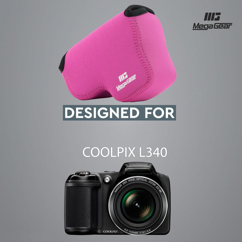 Megagear Nikon Coolpix L340 Ultra Light Neoprene Camera Case, with Carabiner - Hot Pink - MG787 One Size