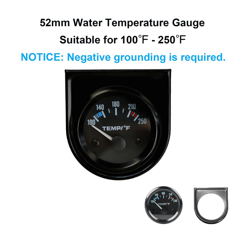 Universal 2" 52mm Water Temp Gauge Automotive, 100-250℉ Water Temperature Gauge with LED Backlight, DC 12V Water Temp Thermometer Meter Kit with Sensor for Car Boat Marine Truck Motorcycle White Pointer