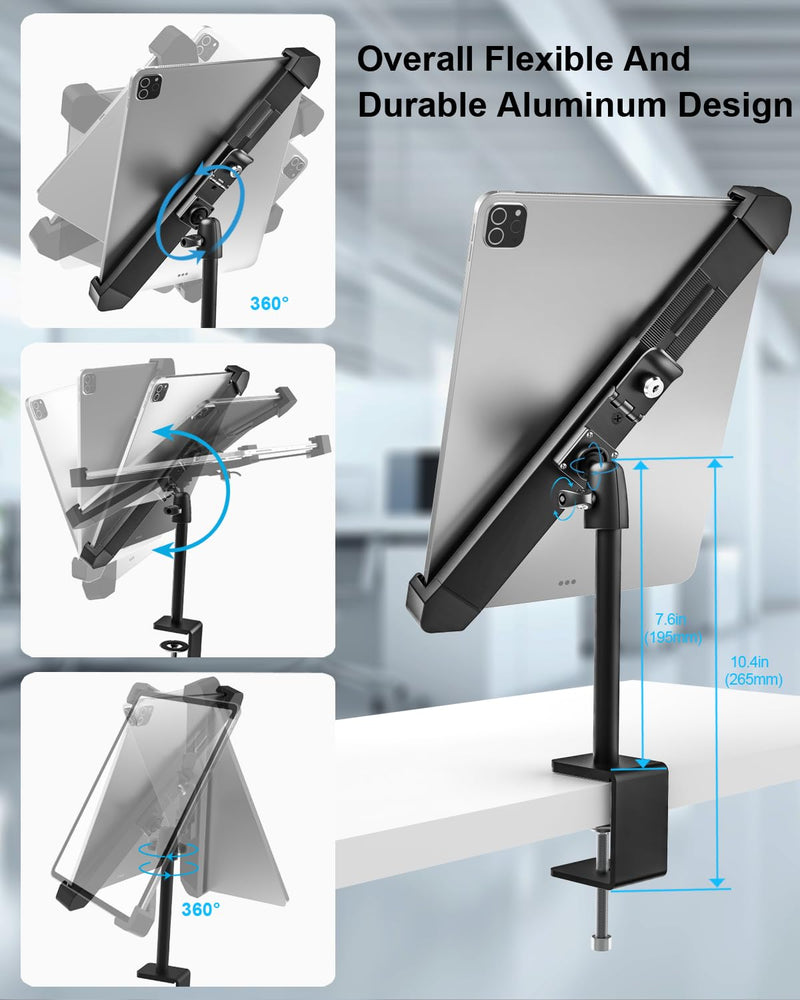 woleyi Anti-Theft Retail Kiosk Tablet Stand - [Dual Security Lock] 360° Swivel Locking iPad POS Stand Holder, for 7-11" iPad Pro/Air/Mini, Galaxy Tab, Surface, for Store Display Office Kitchen Desktop