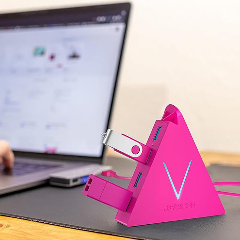 USB Hub 3.0, JoyReken 4-Port USB Splitter for Laptop, Ps4 Keyboard and Mouse Adapter Compatible with Xbox, PC, MacBook, Surface Pro, Flash Drive, HDD, Console, Printer, Camera,Keyborad,Mouse, Hot Pink 2ft Hot Pink USB A HUb