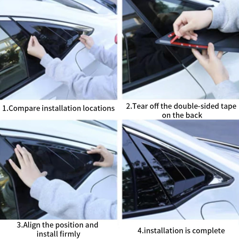 for Honda 11th Gen Civic Sedan 2022 2023 2024 2025 Rear Side Racing Style Window Louver Decorate Cover Rear riangular Air Vent Window Blinds Auto Accessories (Bright Black) Bright Black